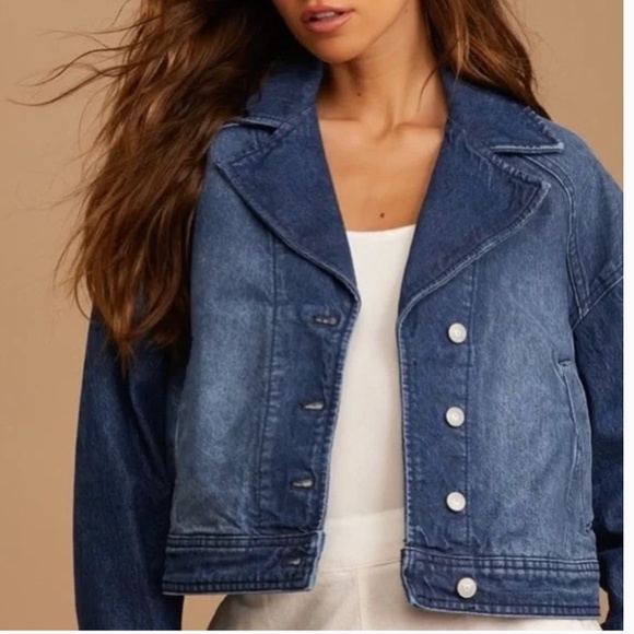 Free People || We the free Now or Never Dark Wash Cropped Denim Jacket Sz Small - Picture 5 of 13